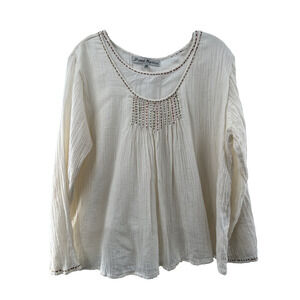 JP and Mattie Women's Cream Cotton Scoop Neck Blouse Size Medium